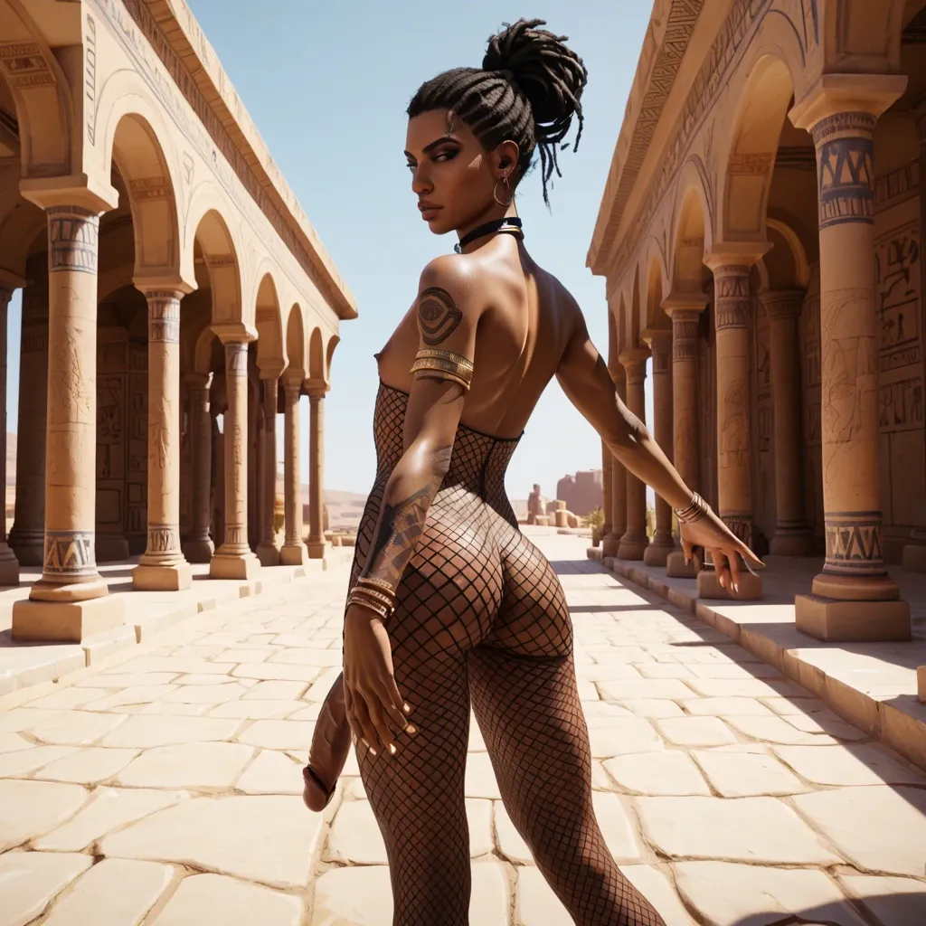 2femboy, , , ,3d, veiny penises, FUTA,very slim waist,flat chest,fishnet, tattoos,choker, African ethnicity, Turkish ethnicity, Egyptian tomb, from behind, reaching back, looking back, exposed asshole