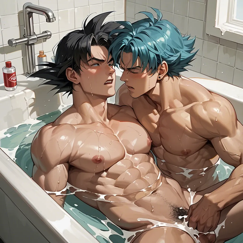 male goku in the bathtub having wild sex with bulma