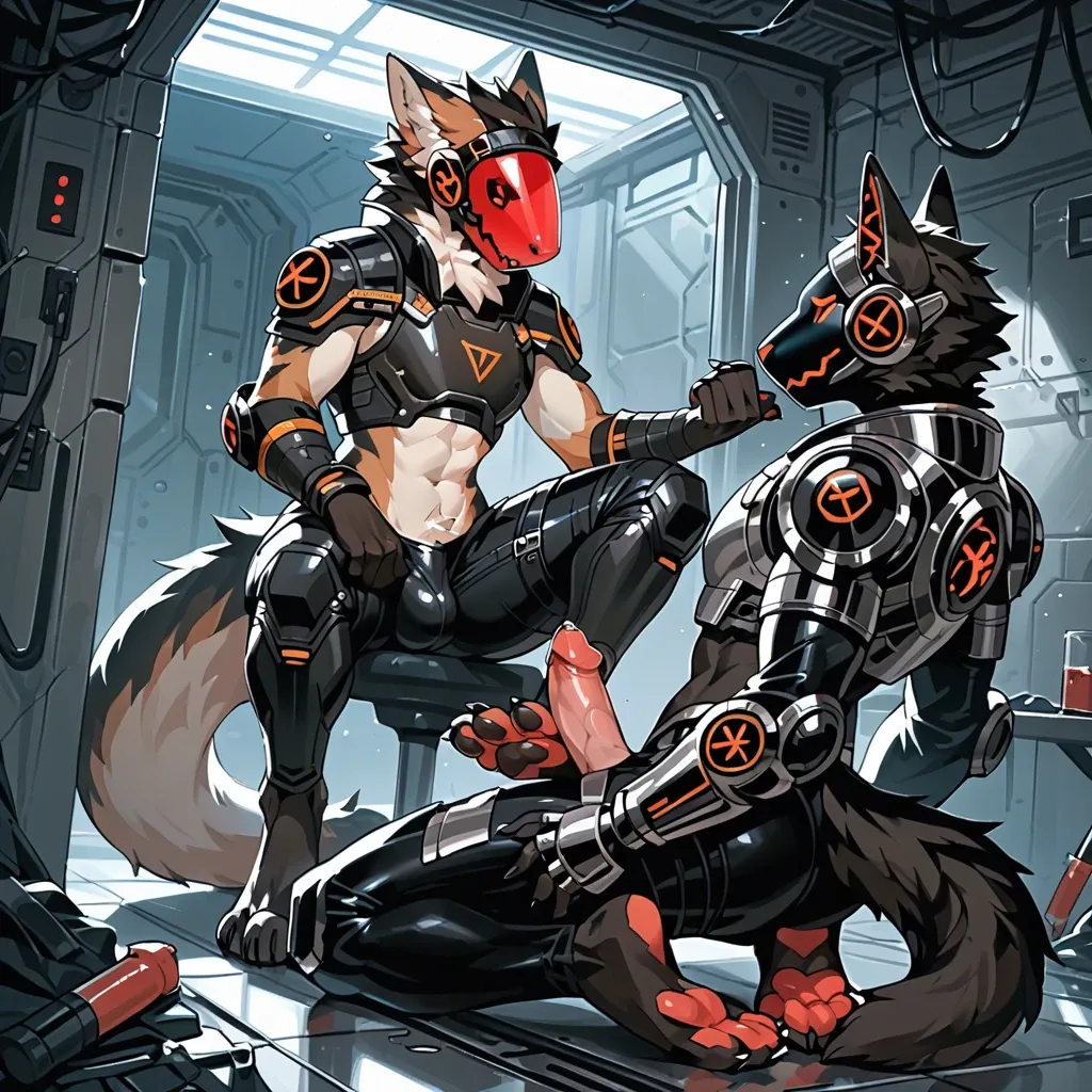 Furry, anthro, full body,  furry protogen, male only, future military armor, black armor , dominant pose, foot worship, Footjob , gay femboy