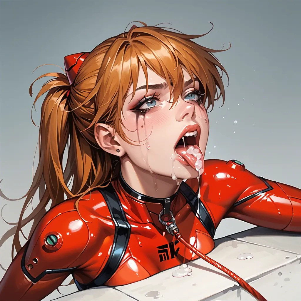 Asuka langley crying makeup cum on tongue abused  clothes plug suit  torned