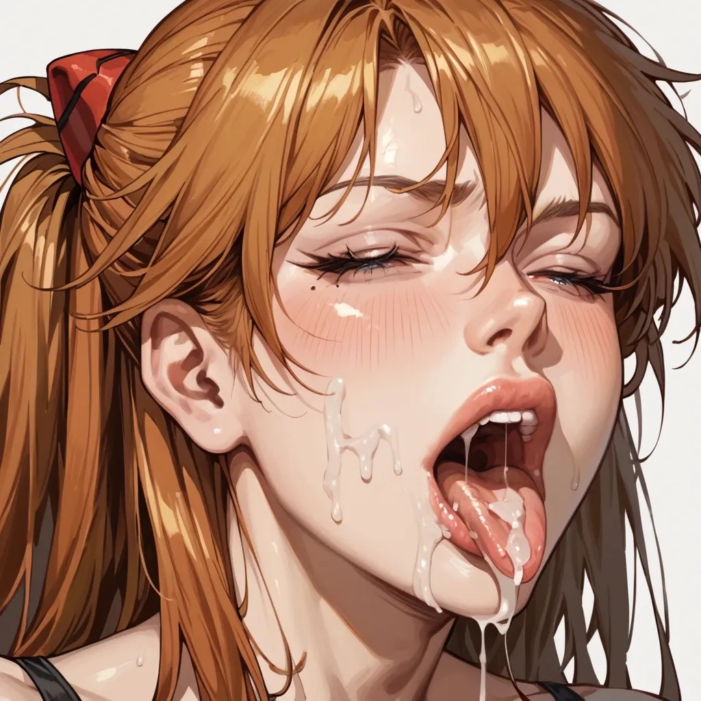 asuka langley cumface ahegao cum on tongue eyes closed