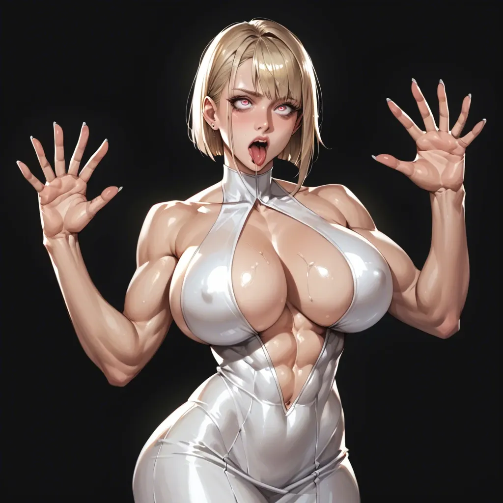 1 girl, Lucy, ahegao good face, brilliant eyes, tight clothes, detailed face, black background, do not show hands, massive ass, massive breast, abs, High definition, backless dress