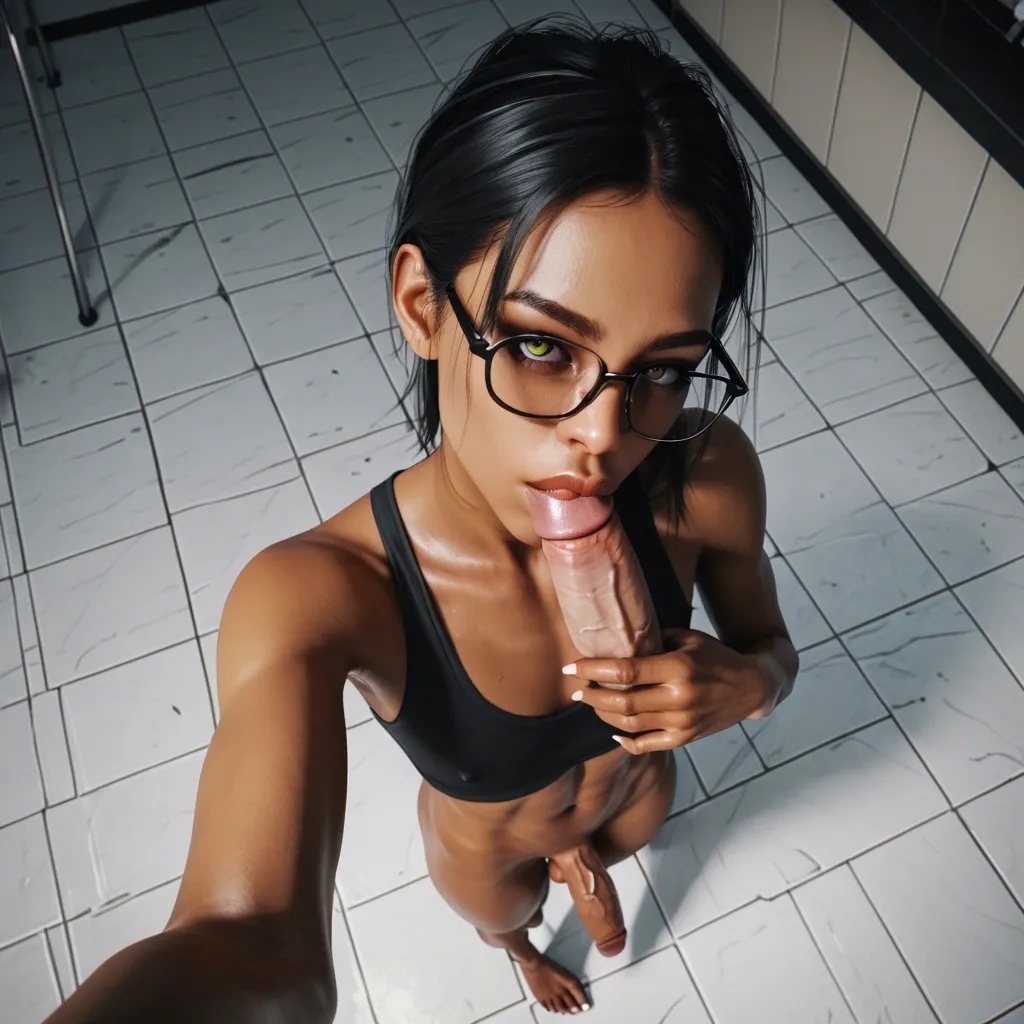 1femboy,long veiny penis,3D,dark skinned ,high-angle view,selfie, high-angle eyes,straight forward lips,glasses, skinny arms,very skinny, exposed penis