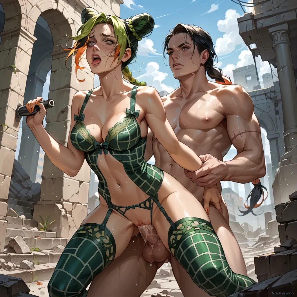 Nezuko kamado, jolyne,in city ruins,sex,lingerie