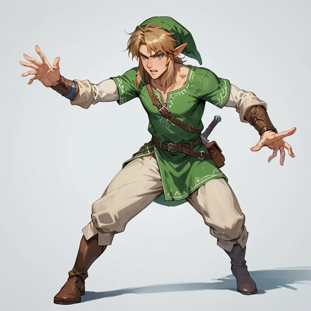 Link from a legend of Zelda full body dom pose standing reaching forward