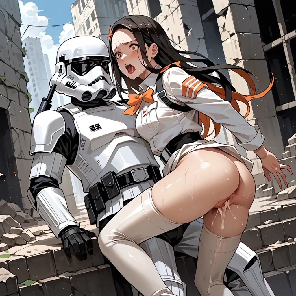 Nezuko kamado,stormtrooper uniform,in city ruins,sex