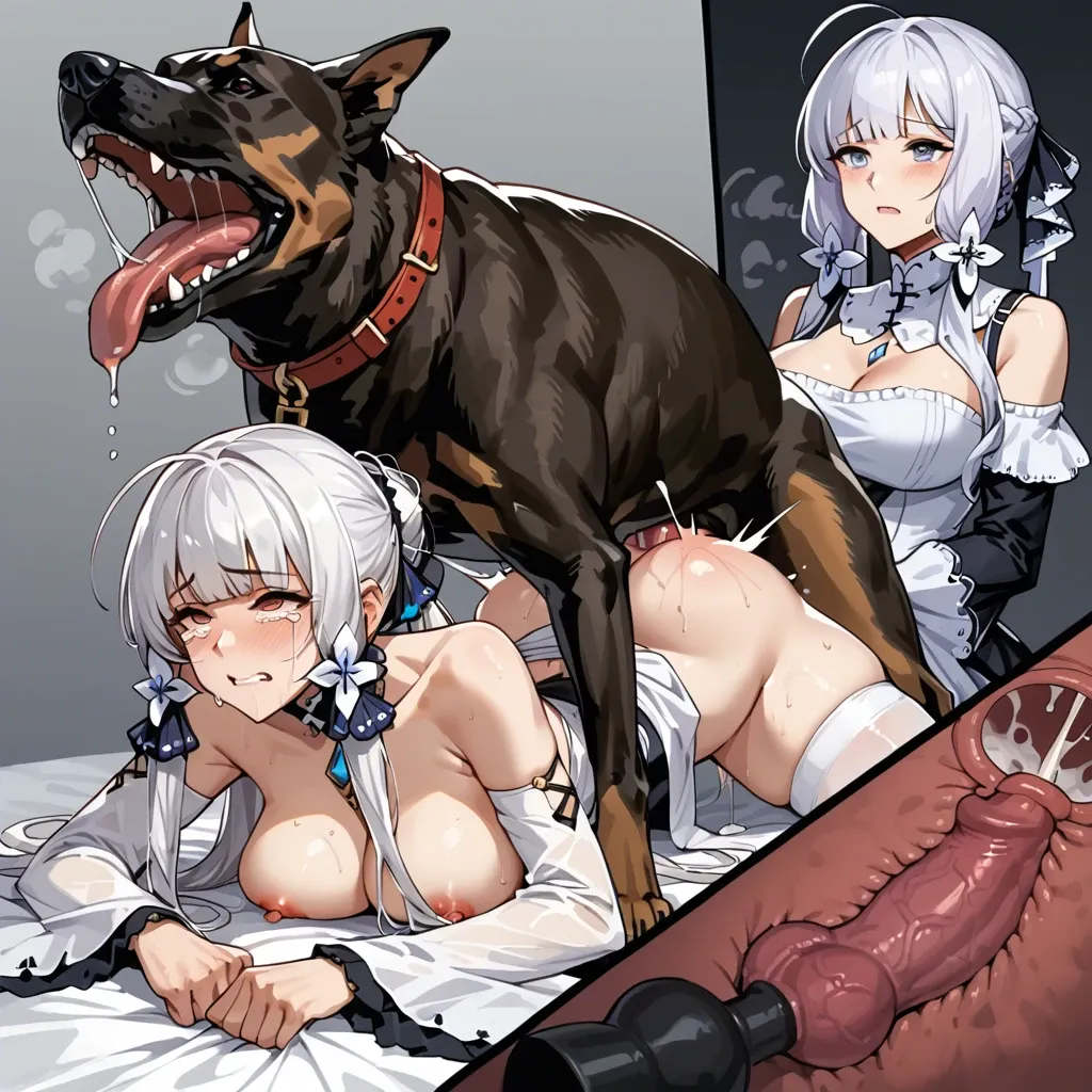 illustrious (azur lane),stockings,platform heels,deep thrusting,internal creampie,absurdres,comic,mind blanking,tears,dog,zoophilia,knotted cock,fucked silly,tired,recording cheating,pinned down,pressing,full of cum,abusing,possessive,v sign