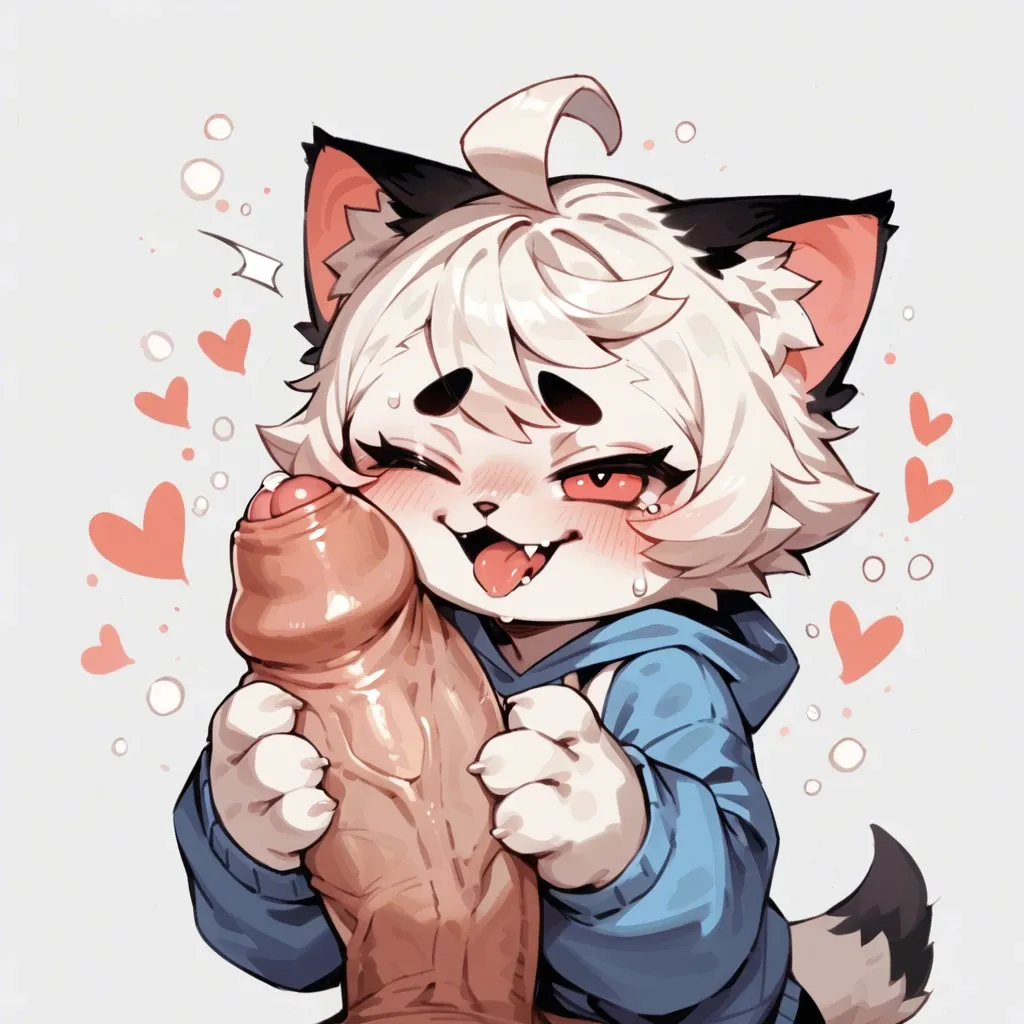 UwU face, hugging a dick, nibbling on foreskin