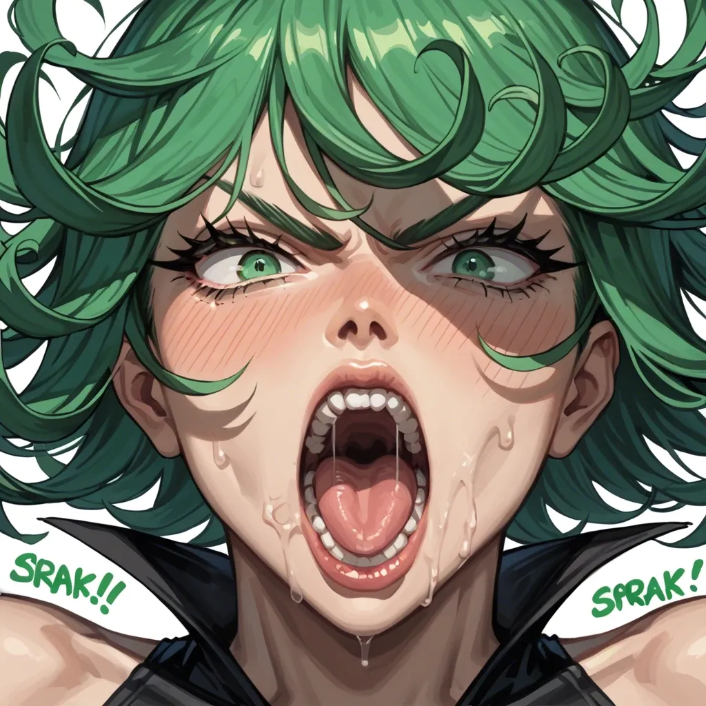 1girl, solo, , , , character tatsumaki, (perfect face: 1,2), (beautiful green eyes: ), angry, scream, in black dress, (face view), manga effects, multiple view, multiple art, comic grid