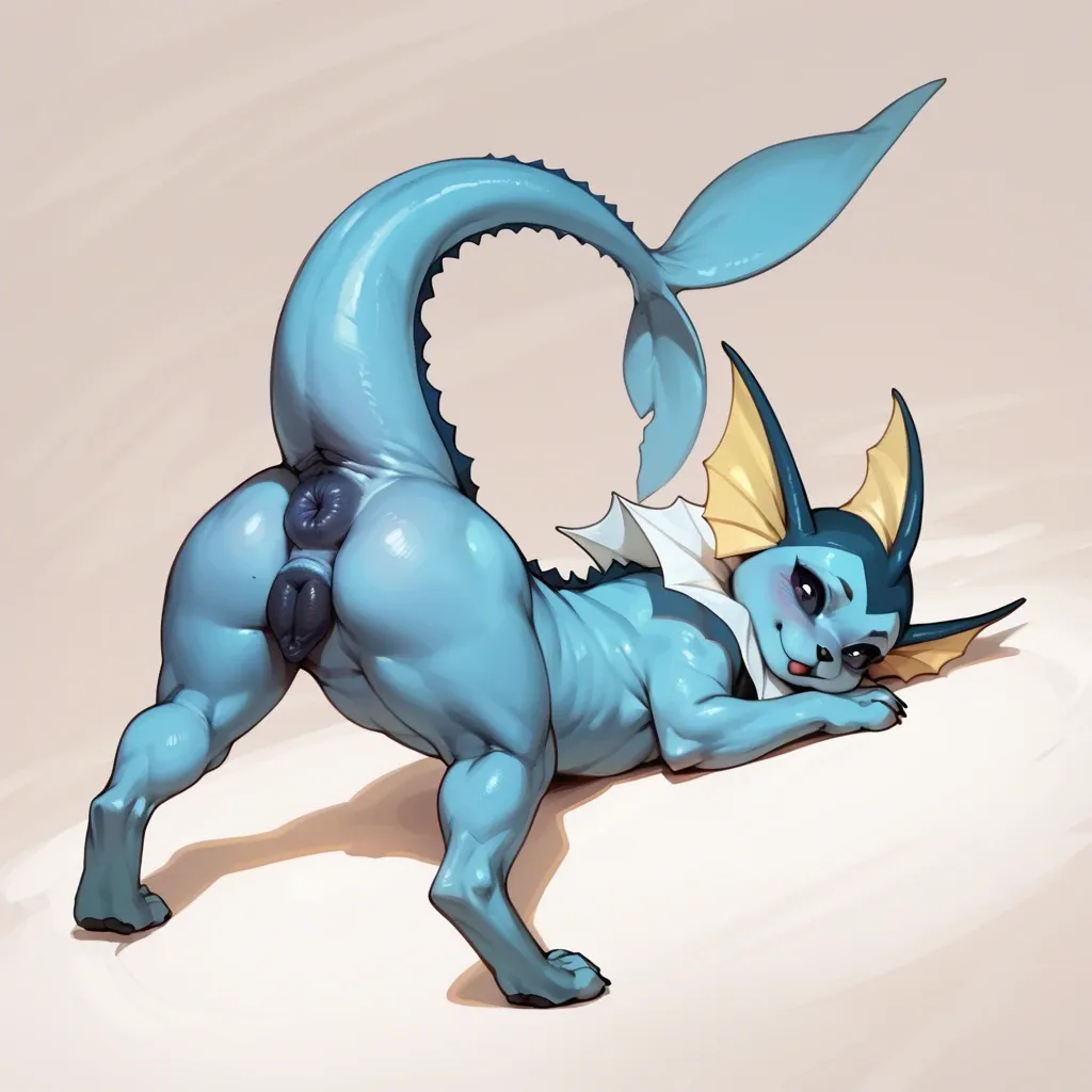 Feral, hyper detailed, hyper realistic, ass up, head down, looking back, vaporeon, realistic cute face, blue skin, hyper Feral, presenting ass, centered ass, dark blue anus, puffy canine pussy, closeup anus, wide flat anus, squirting pussy,