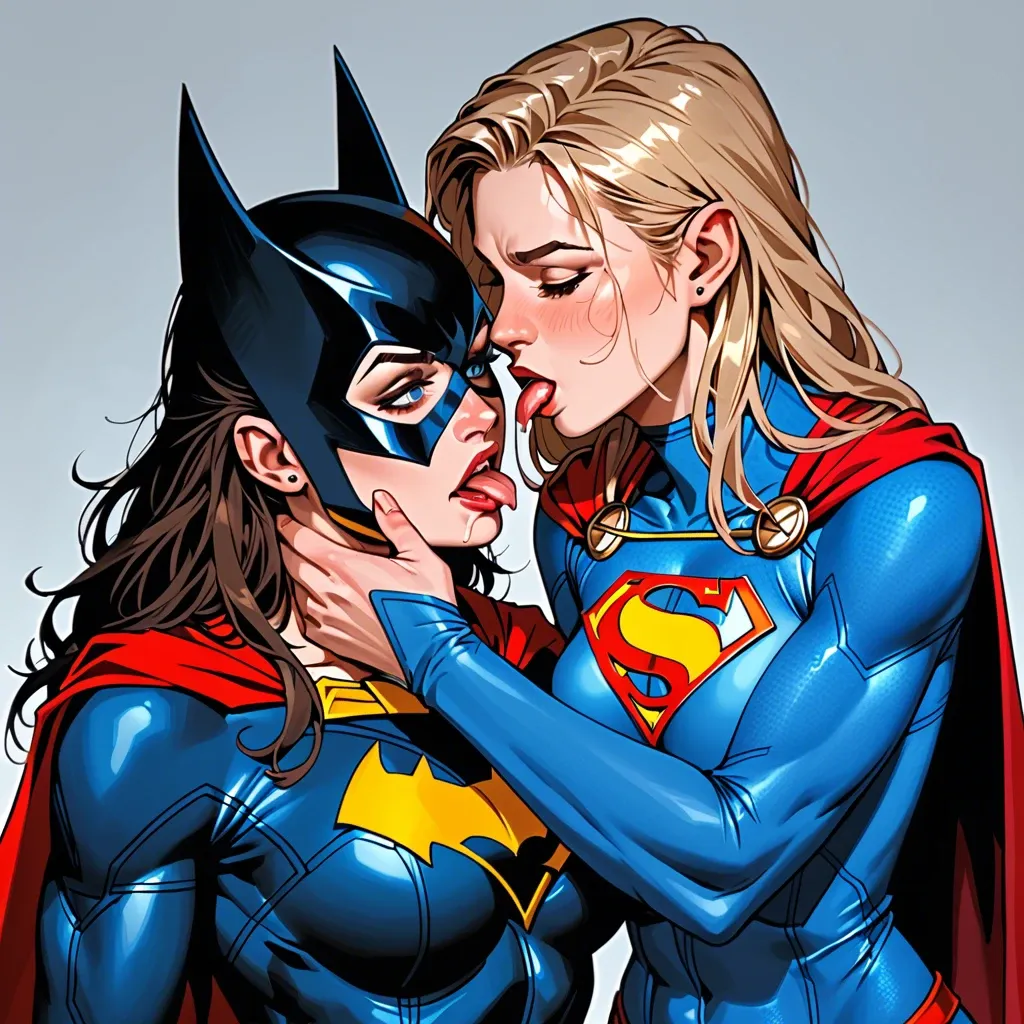 Supergirl, Batgirl, 2 girls, licking stomach