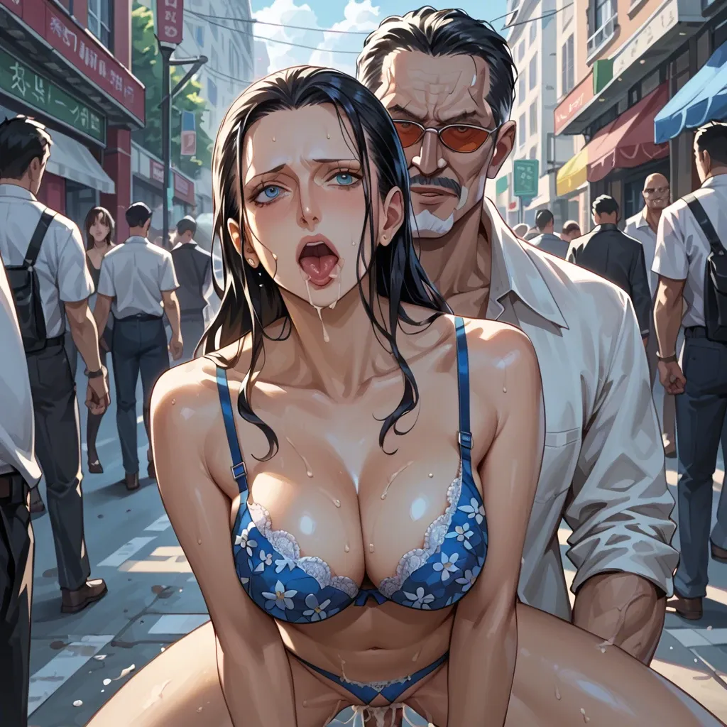 Nico Robin get sex fucked by oldman in the streets people are watching,bra underwear floral