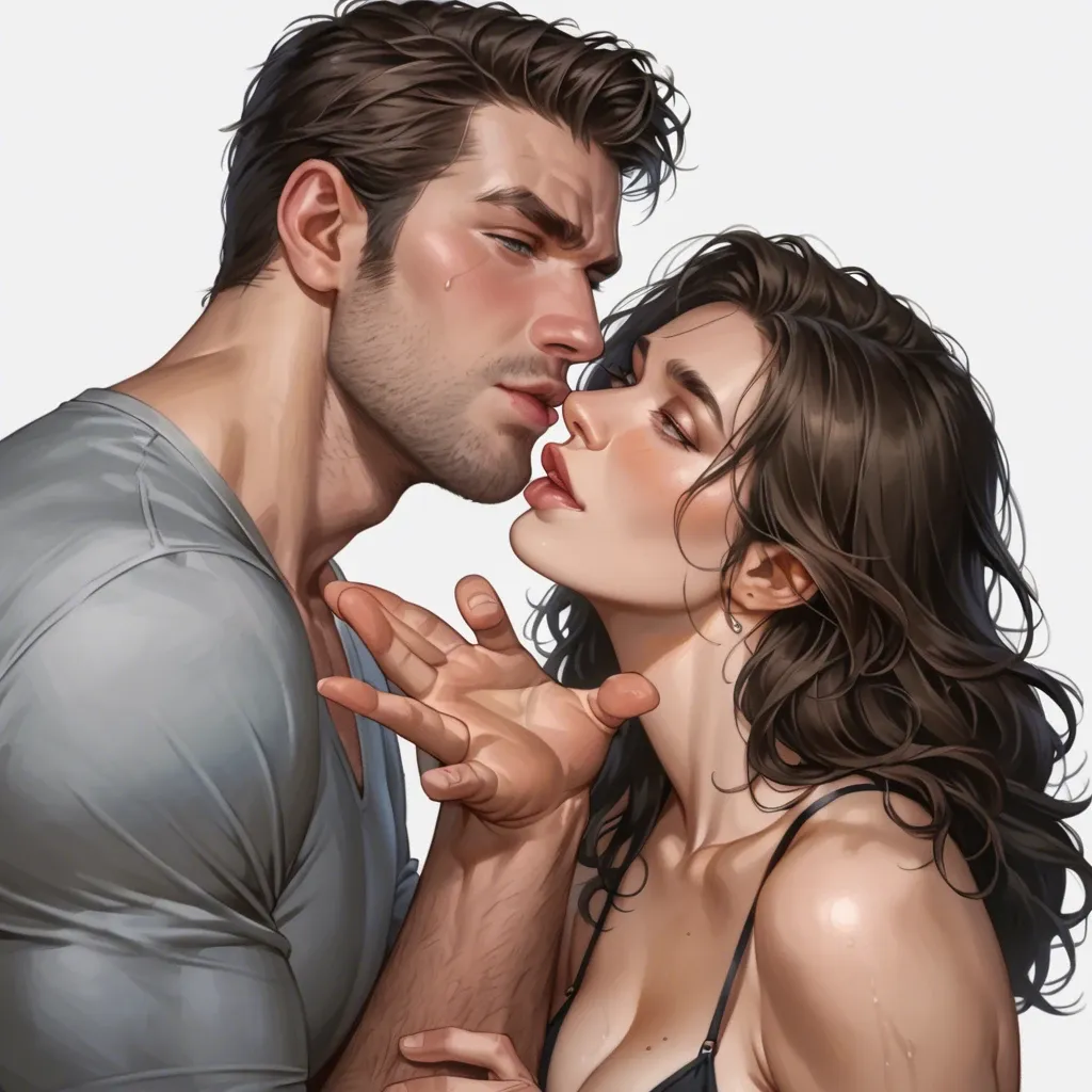 1boy,1girl,,, logan howlett, wolverine marvel comics, hugh jackman, woman with brown wavy hair, cute pose, wholesome pose, in love, kiss on cheek, high quality, good anatomy