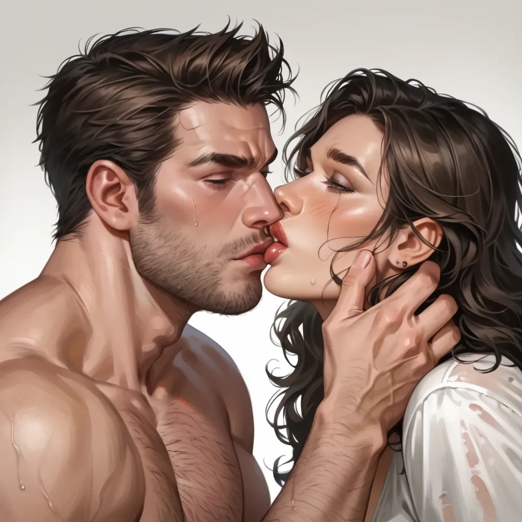 1boy,1girl,,, logan howlett, wolverine marvel comics, hugh jackman, woman with brown wavy hair, cute pose, wholesome pose, in love, kiss on cheek, high quality, good anatomy