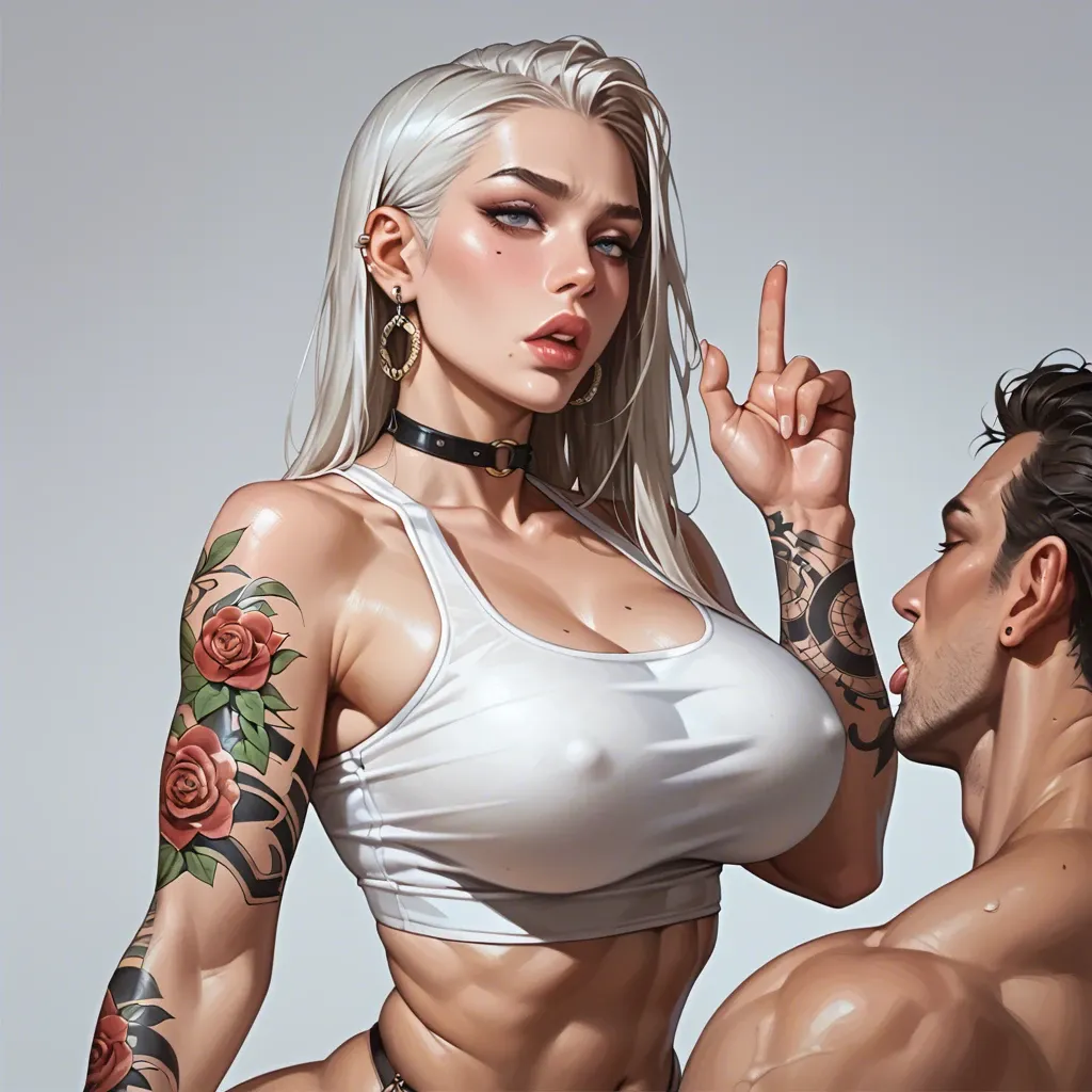 1girl,1boy, , , , mole under eye,arms tattooed,large breasts,very wide hips,wide shoulders, lips parted,sucking finger,round tits,wide hip,glossy skin, white crop top,tight fishnets,tied shirt,white swimsuit,ballet shoes, open uniform,laced,arms tied,floral bikini,shoes, bedroom eyes, in the river, medieval tavern, bedsheet, anime, by night, princess peach, anna and elsa, ariel waifu