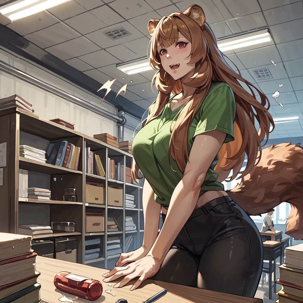 Raphtalia, giantess, room filling, unwilling growth, barely clothed, wardrobe malfunction