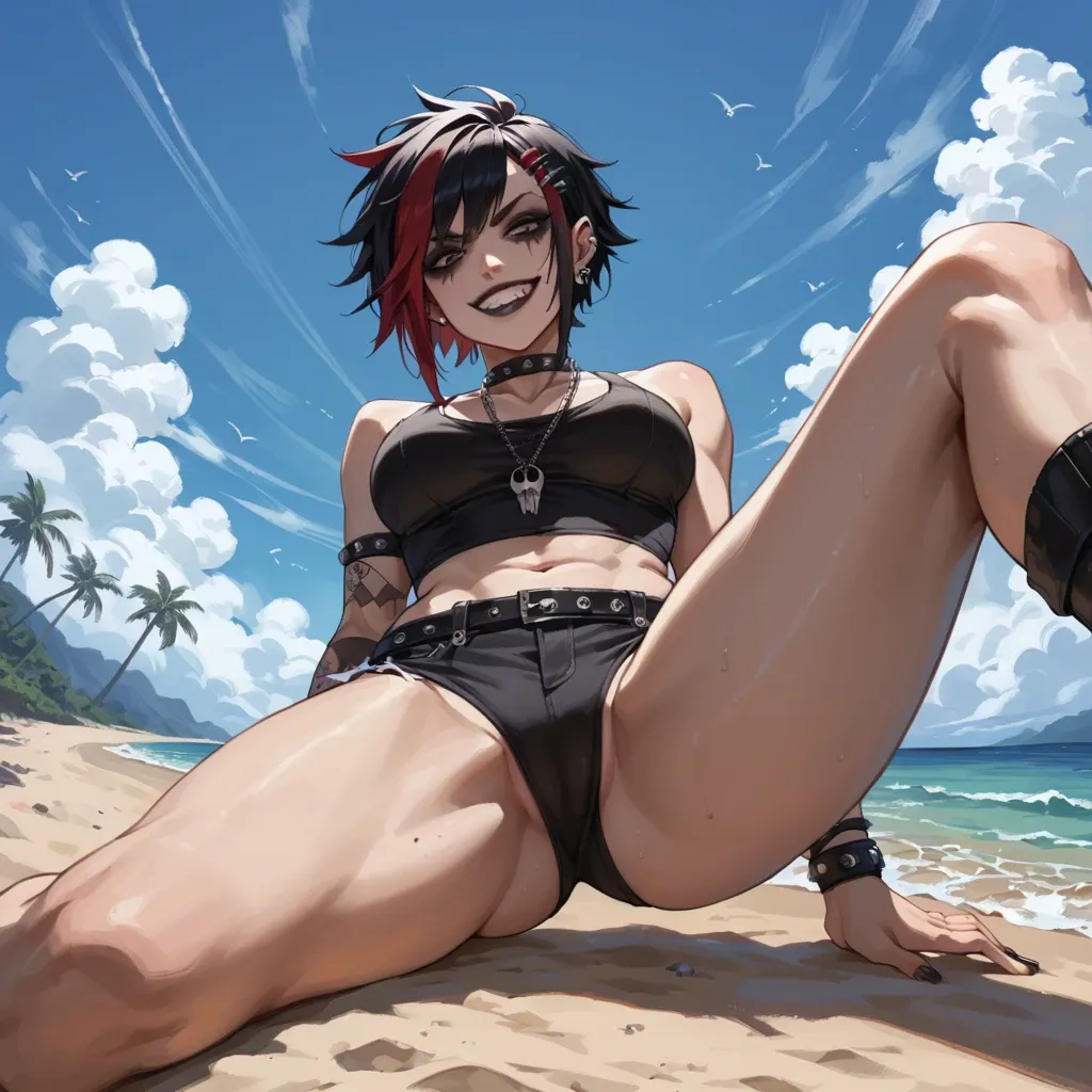 Smile Emo female, taker pov, femdom, beach, emo clothes, look from between legs