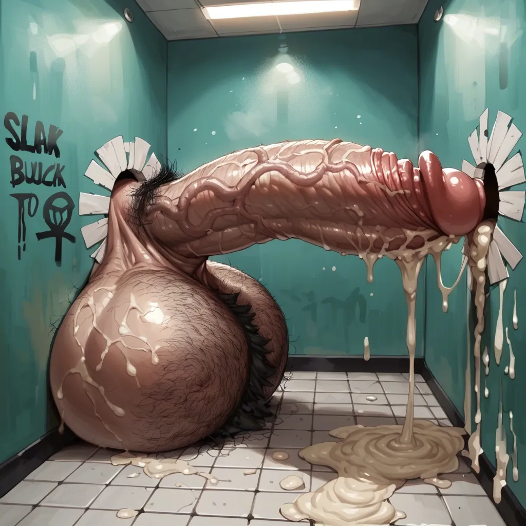 Futanari, Glory hole, very hairy, massive ball's, smegma, cum, massive hairy egg's, fat dick