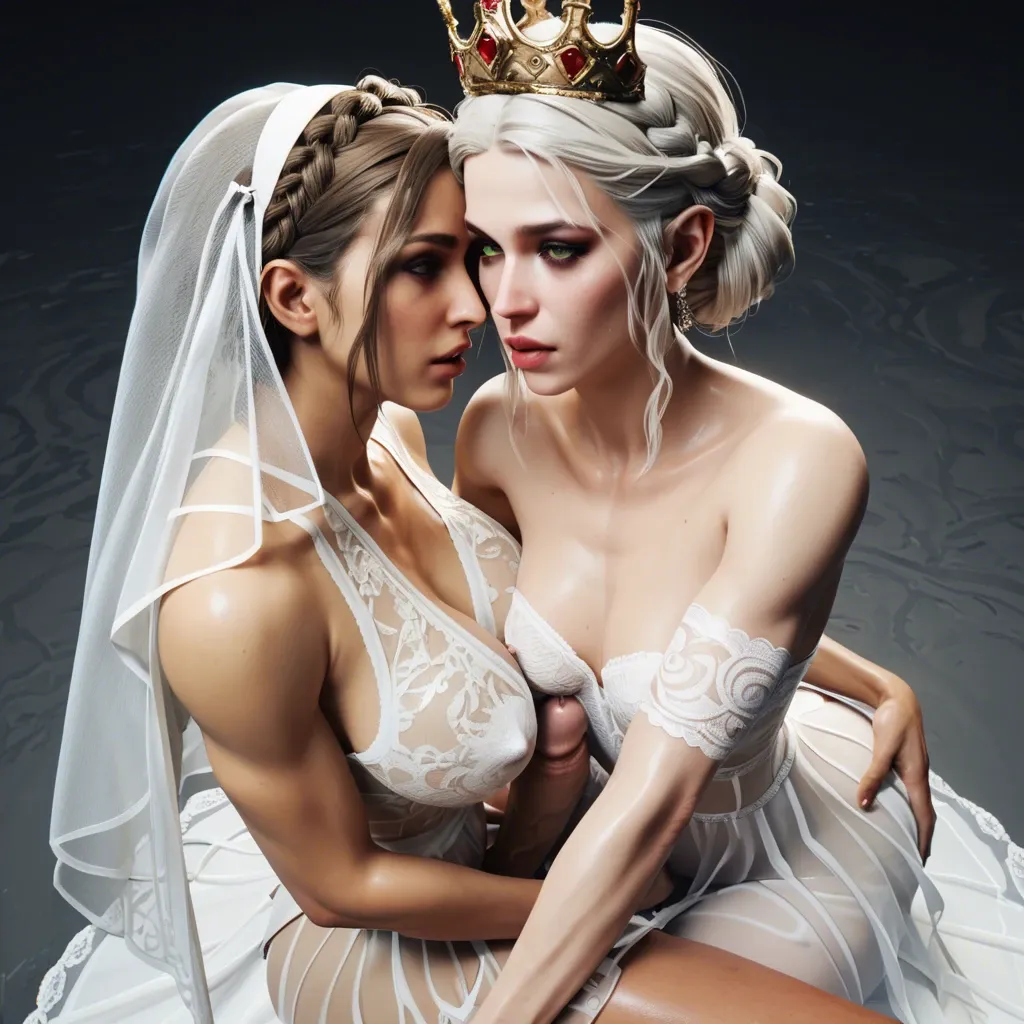 2Femboy, FUTA on FUTA,veiny penises,collaborative,face sitting , carrying partner, high-angle,size difference,3d,large breast,white paled, crown braid hair,brides,transparent clothes,tattoos