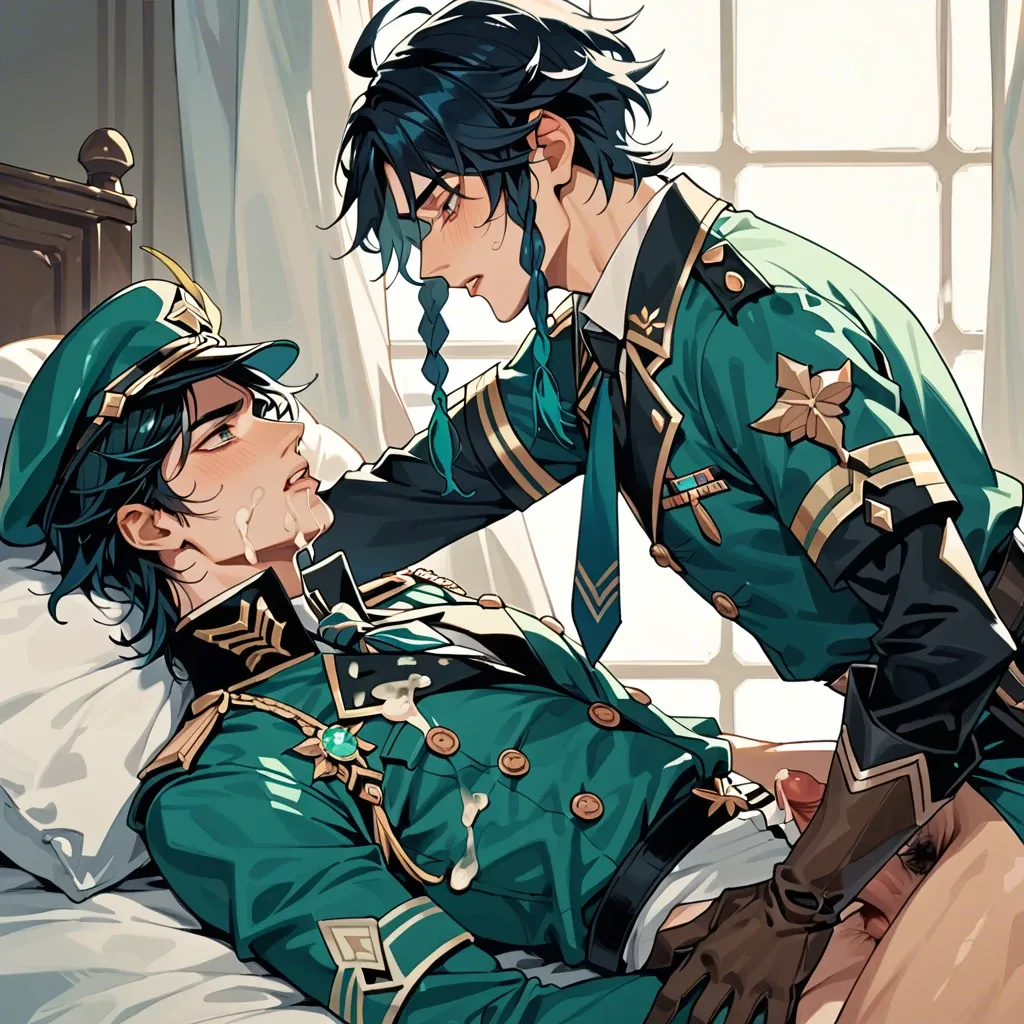 Genshin venti yaoi sucking dick cum on clothes  soldier uniform