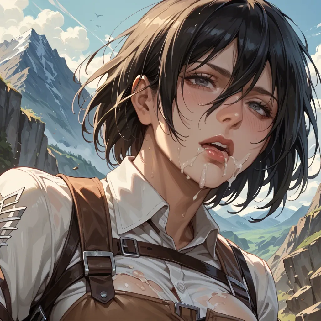 Mikasa get cunshot semen in the face ,at the mountains