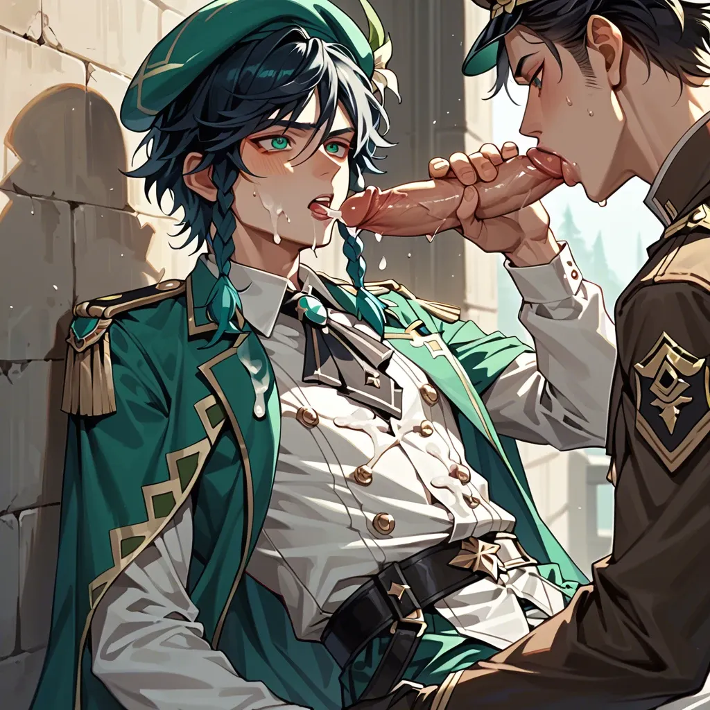 Genshin venti yaoi sucking dick cum on clothes  soldier uniform