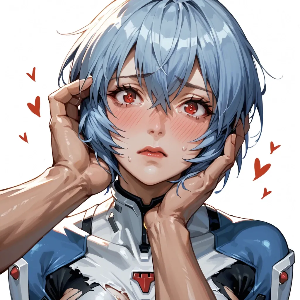 Ayanami Rei ,Blue Hair , Red Eyes ,Tit Fuck , cums on face, Embarrassed Face , Big Tits , Hearts in Eyes , Torn clothes,first person