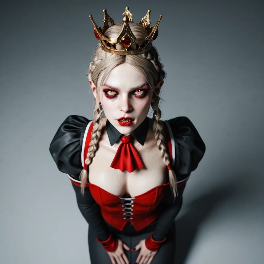 Femboy,hard penis,3d,freckles,slender crooked nose,large breast,slim contexture,crown braids, tall,high angle,vampire,vampire uniform,