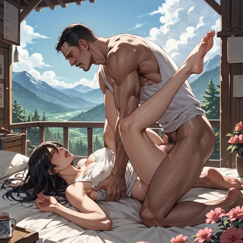 Mikasa sex fucked with oldman cabin in the mountains,tank top floral , panties pink floral