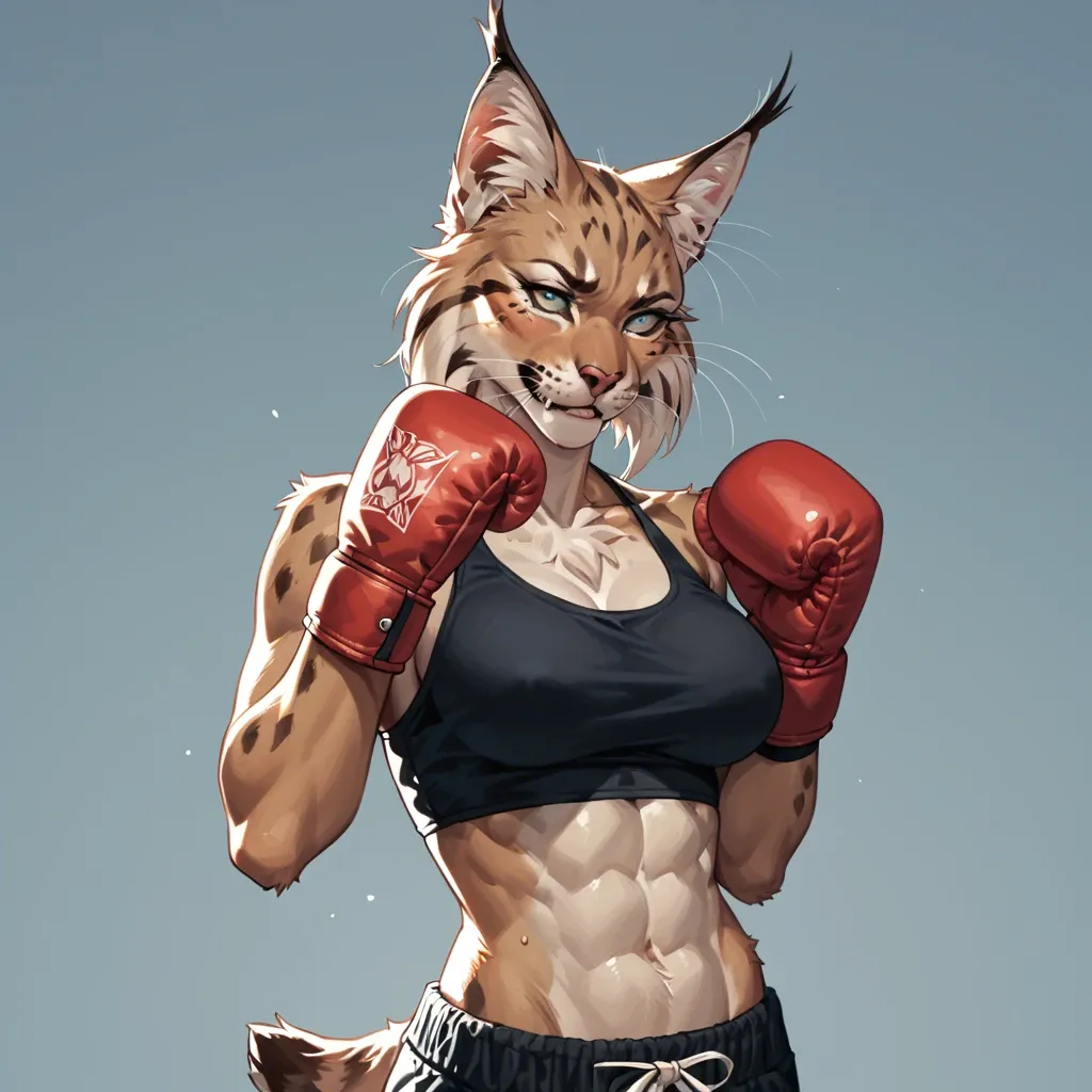 anthro german shepherd girl in boxing gloves smiles