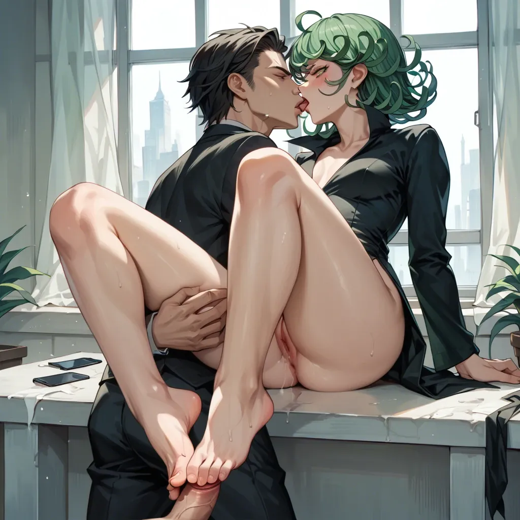 Tatsumaki And fubuki making a footjob while they kiss eachother