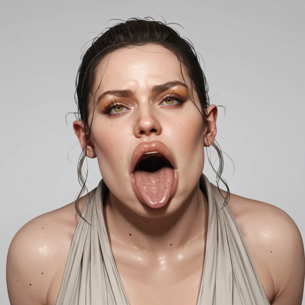 (3d), Rey Skywalker, (obese), milf hyper lips, gaping mouth, tongue out