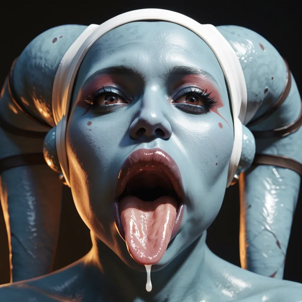 (3d), Indian red twi'lek, (obese), milf hyper lips, gaping mouth, tongue out