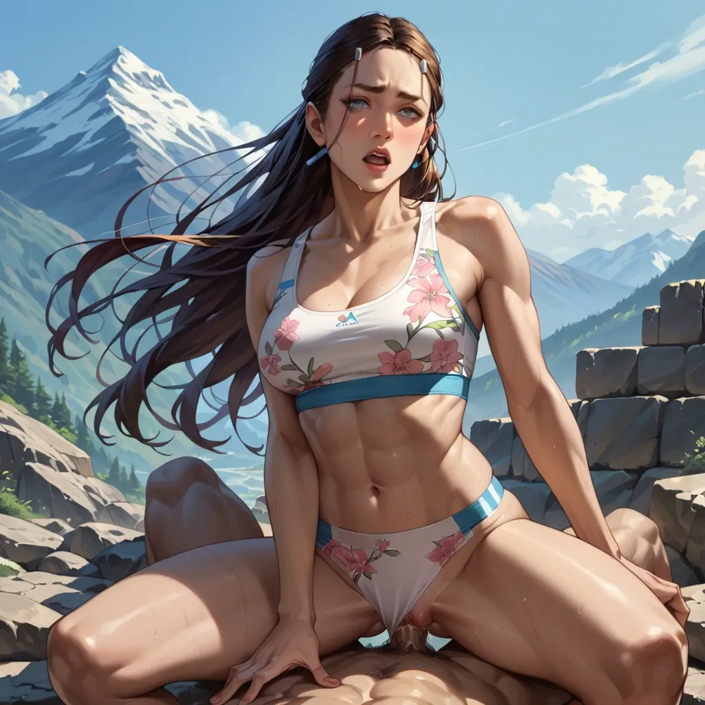 Katara sex with oldman in the mountains, sports bra pink floral, panties floral