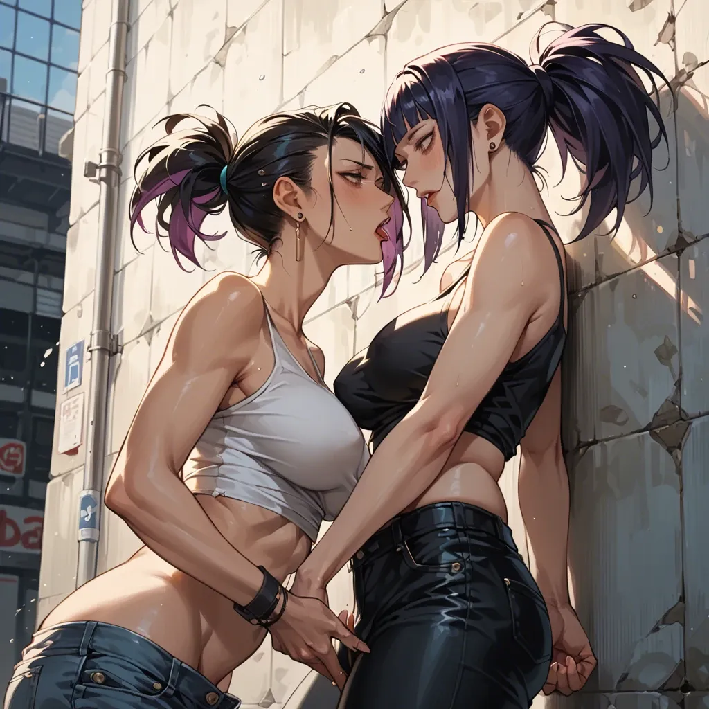 futanari Akali fingering curvy kyoka jiro against the wall,casual clothing