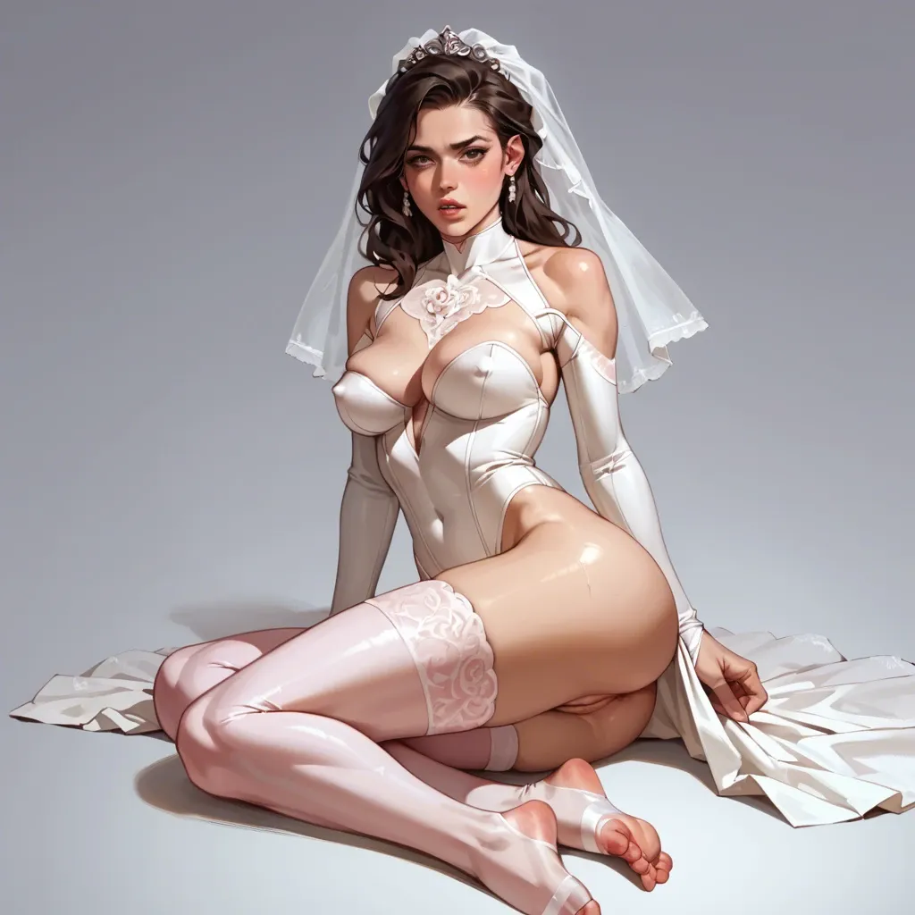 1girl,solo, , , , high cheekbones,arm support,perky breasts,thick hips,wrists bound, open lips,soles,nipple bulge,squish breast,shoulder, dressed,pink stockings,bridal veil,string bodysuit,knee boots, bunny costume,golden necklace,ribbon choker,cotton panties,heels, shower, dungeon, robot eyes, painted nails, bright eyes, tifa lockhart, anna frozen, waifu