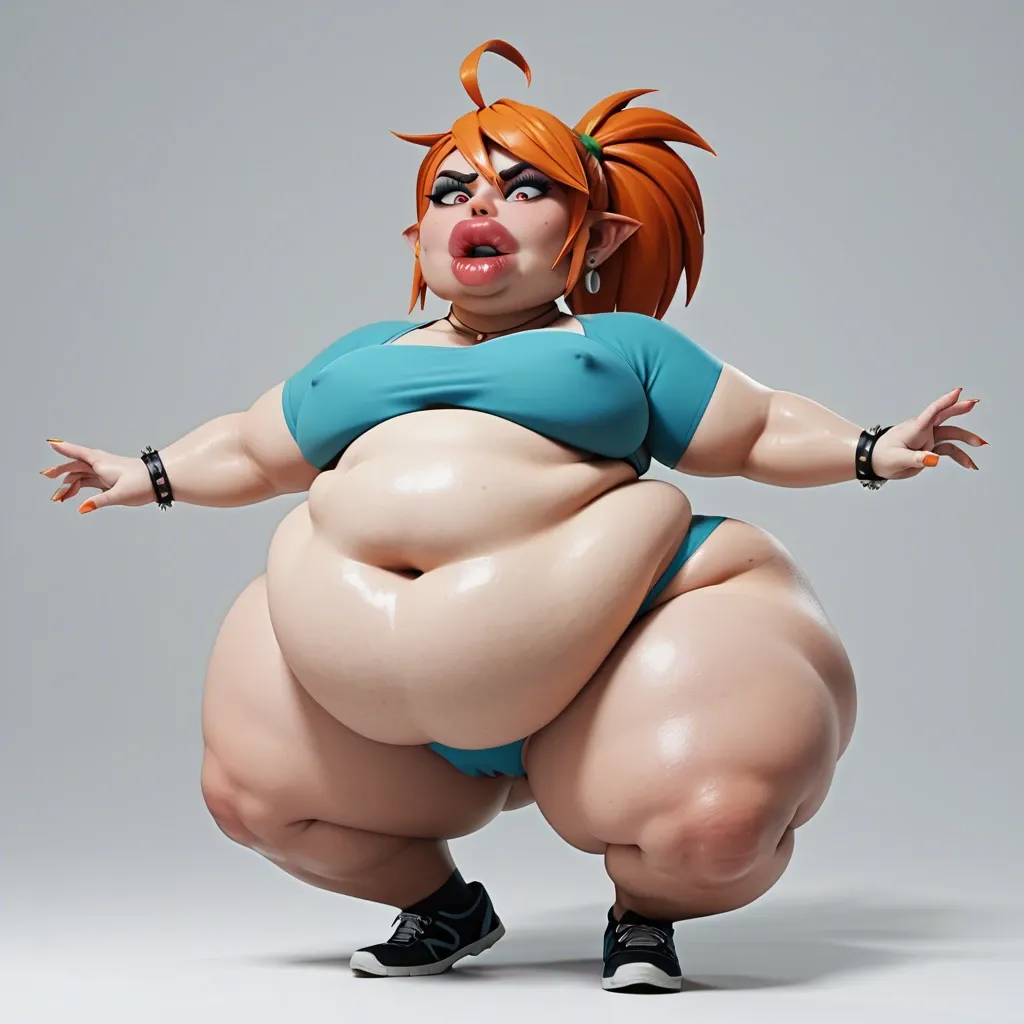 (3d blender), Vicky (Fairy Odd Parents), hyper lips, obese, weight gain