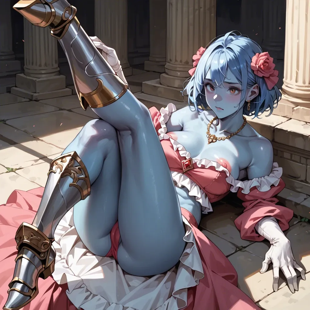 1girl,solo, , , , cute nose,armored boots,pink nipples,midriff,deep blue skin, nose,legs in air,big areolae,absurd quality,off shoulder, gown,necklace,white gloves,frilled bikini,gothic boots, maid dress,lace tights,black panties,mini skirt bra,sneakers, long dress,leg warmers,panties down,hand on panties,running shoes, bathroom, new york city, medieval, facing camera, link, rapunzel waifu