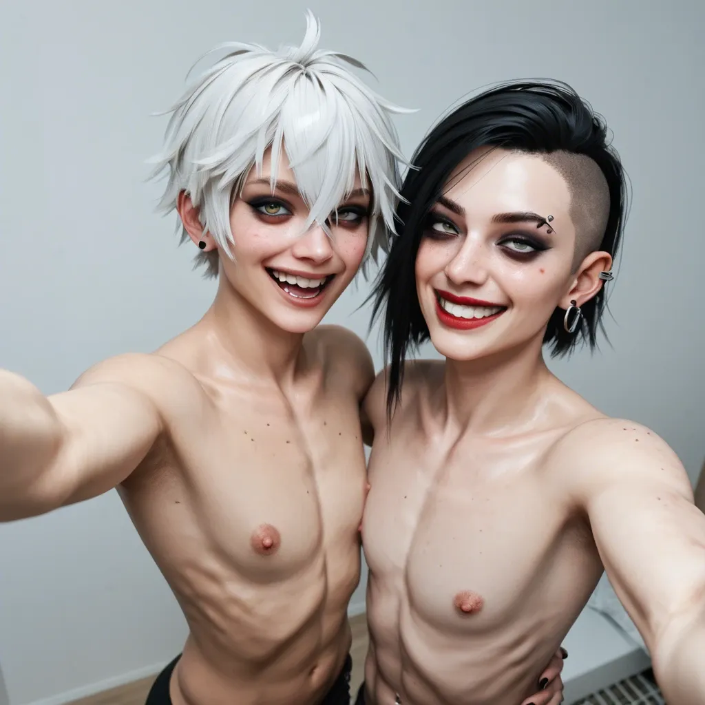 2Femboy,3d,emenine males, adorable face,emo hair, freckles, pretty boy, skinny,slim contexture, collaborative,big smile, high selfie, provocative,white blondes,