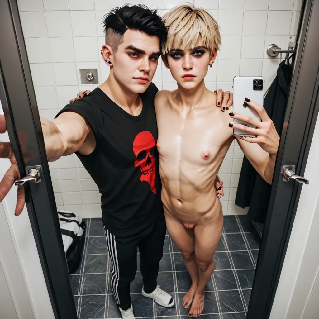 2boy, Czech twinks,3d,adorable face, teenager,emo hair, freckles, pretty boy, skinny boy,collaborative,full body selfie, provocative, blonde,flat chest,