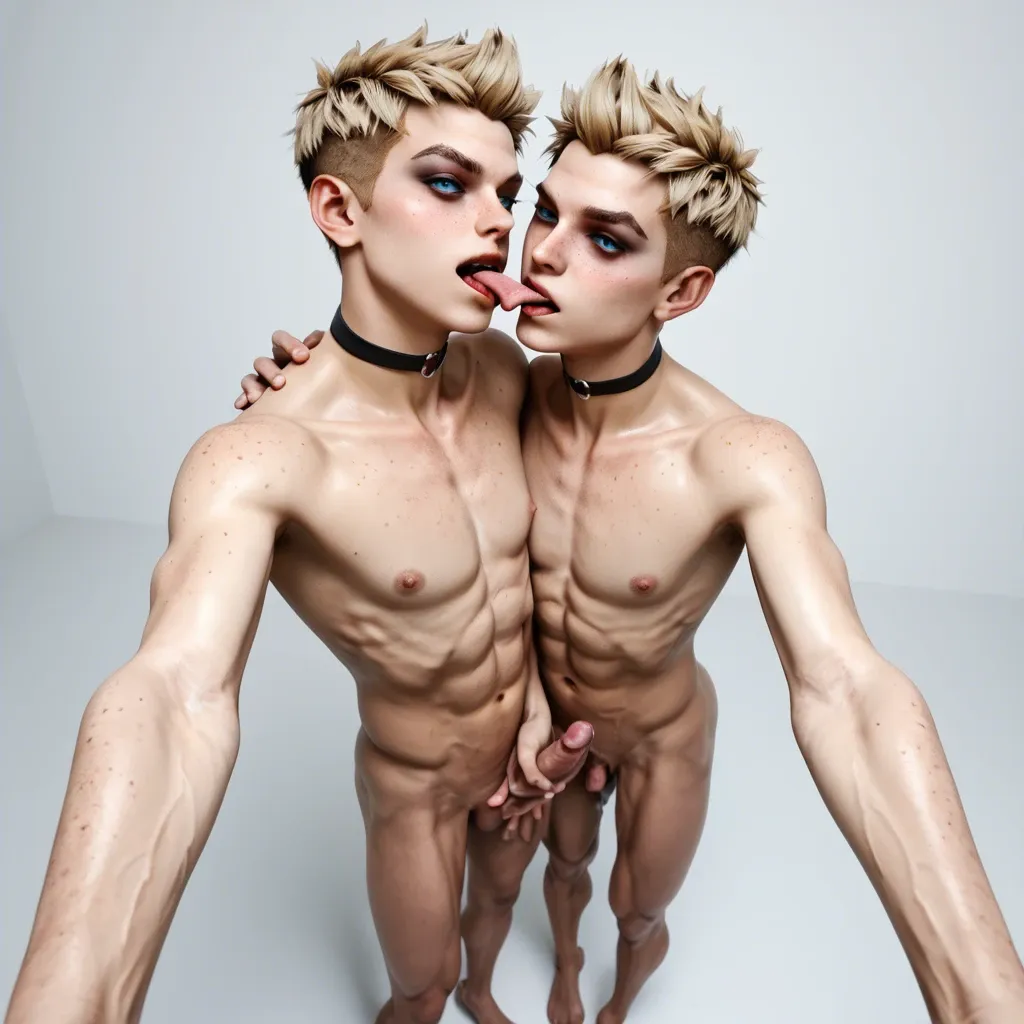 2boy,3d, twins ,adorable boy,pretty boy, freckles, blue eyes, emo blonde,skinny, skinny arms, skinny legs, white paled skin,full body selfie,flat chest, choker,face licking,incest, defined, abs handjob,gay porn