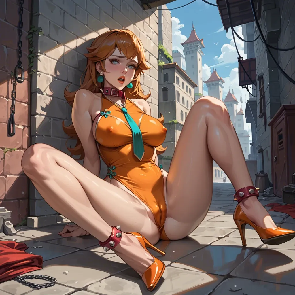 2girl, , , , china dress,camel toe,perky breast,hold boobs,necktie, pink dress,necklace,collars,orange leotard,high heels, bedroom, city, dungeon, bondage outfit, super mario, anna, rapunzel waifu