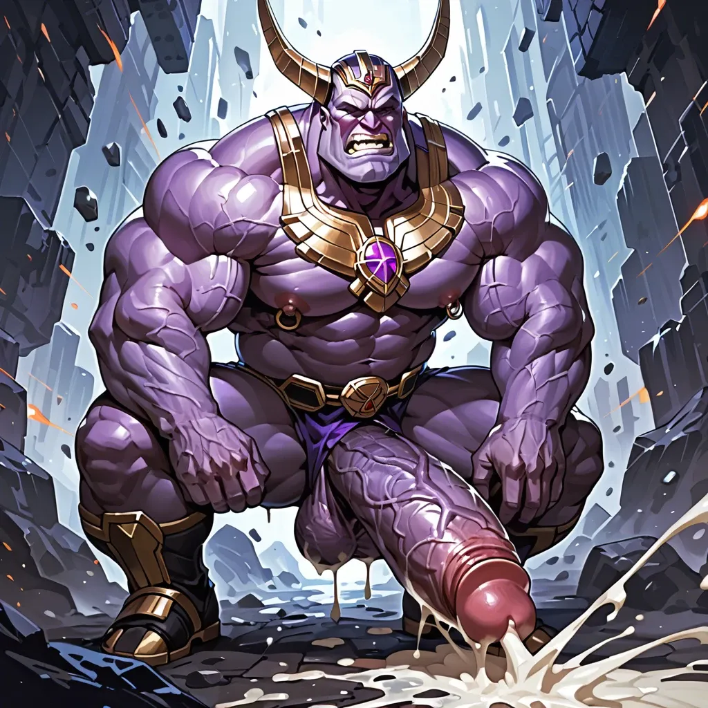 thanos, big muscle, huge cock, veiny cock, orgasm, cum