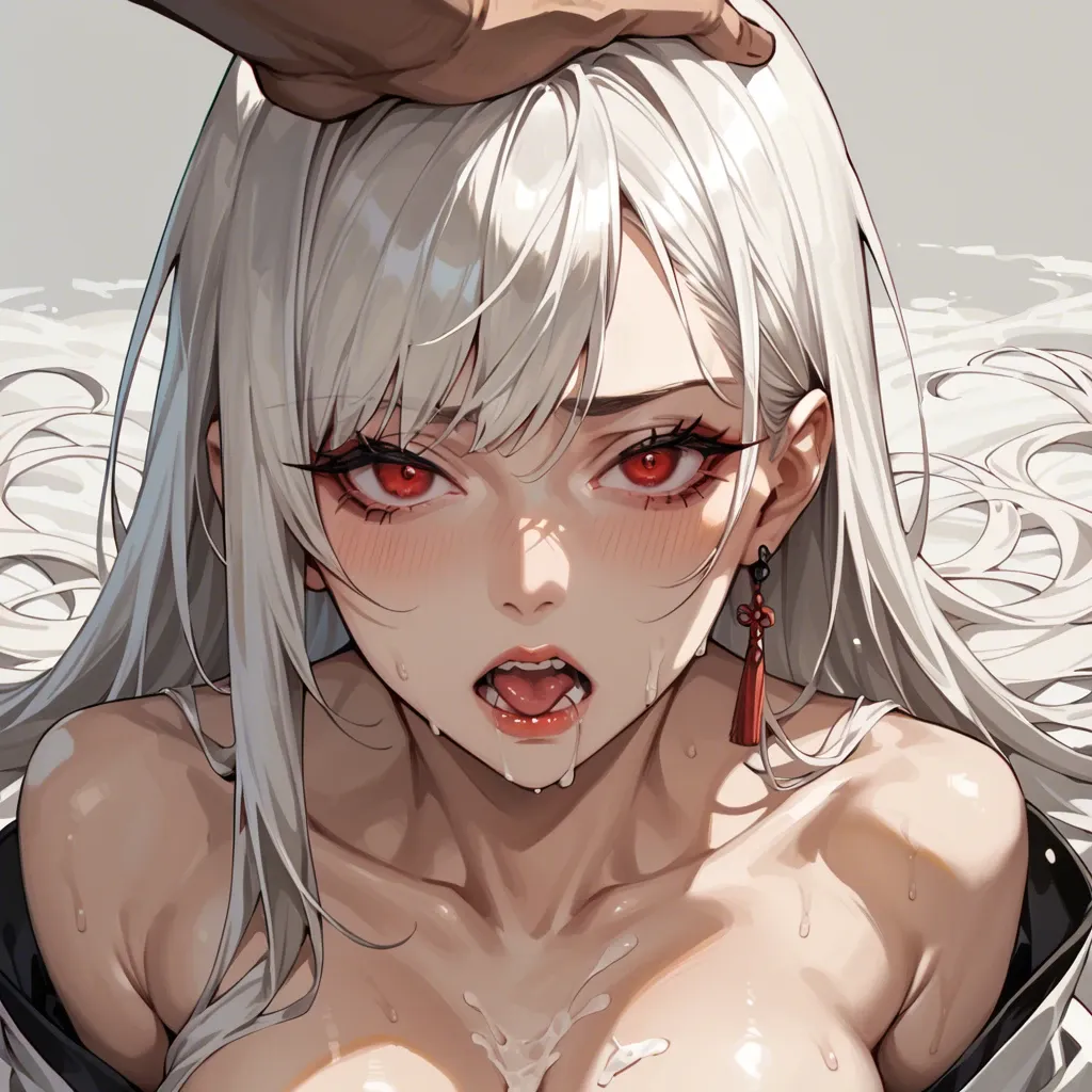 Japanese girl, white hair red eyes.