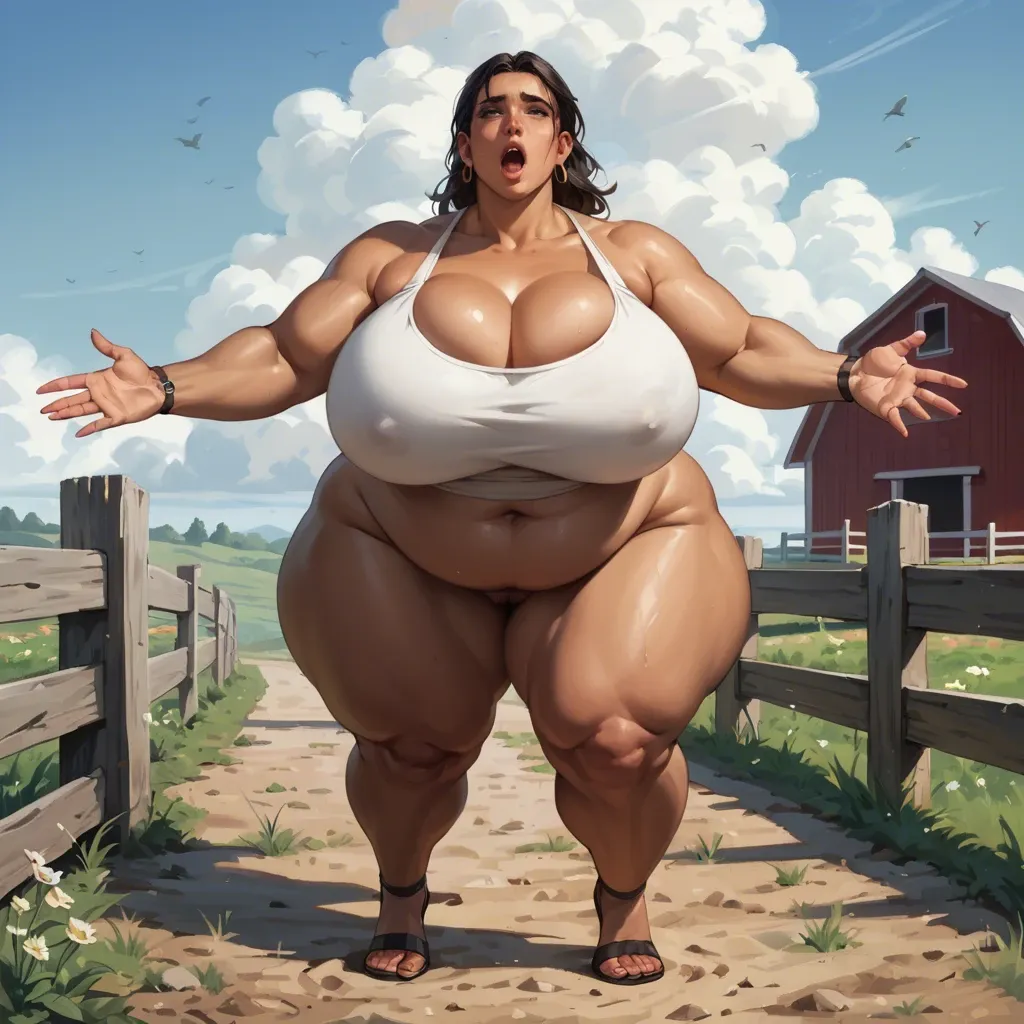 2girl, , , , eye catching,hands,medium tits,farm background,on elbows, reaching back,fat obese arms,huge breasts,narrow waist,dark skinned, cheek press,on tiptoe,perky boobs,hunchback,green skin male, tank top,knee-high socks,maid hat,white bikini,no shoes, white dress,black stockings,sailor hat,no panties,white boots, bara, sparkling, cyberpunk, blindfolded, anime a, nightdress, linked collars, ariel waifu, rapunzel waifu