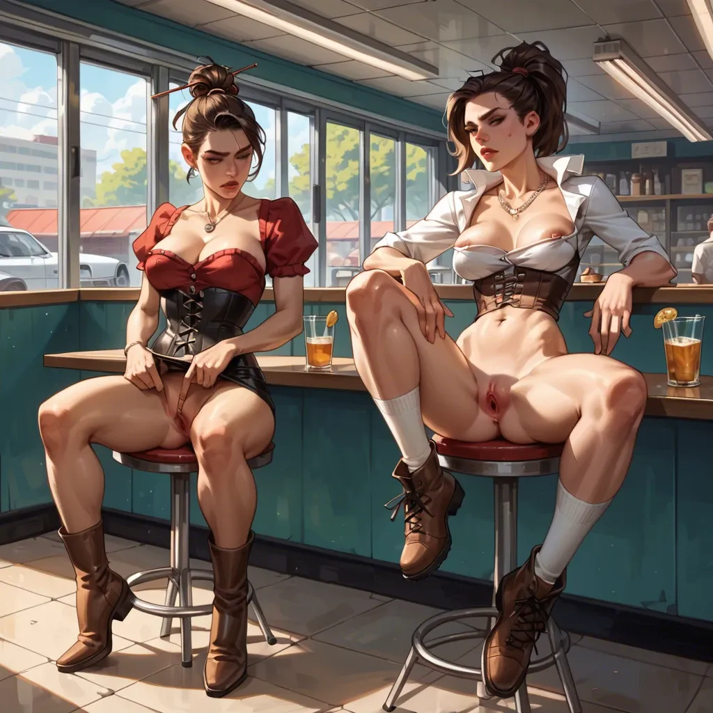 1girl,1boy, , , , nose,detailed hands,big nipples,grabbing head,skinny abdomen, pink dress,gold anklets,white gloves,white lingerie,boots, barn, streets, cyberpunk, pool chairs, wonder woman