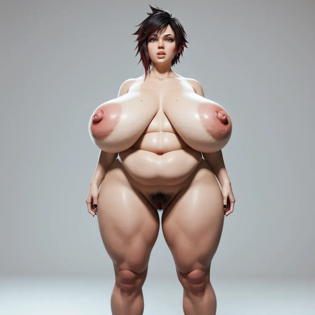 (3d), ruby rose, (pubic hair), milf, hyper lips, obese, sagging breasts, long hyper nipples, grey eyes, bellybutton hair