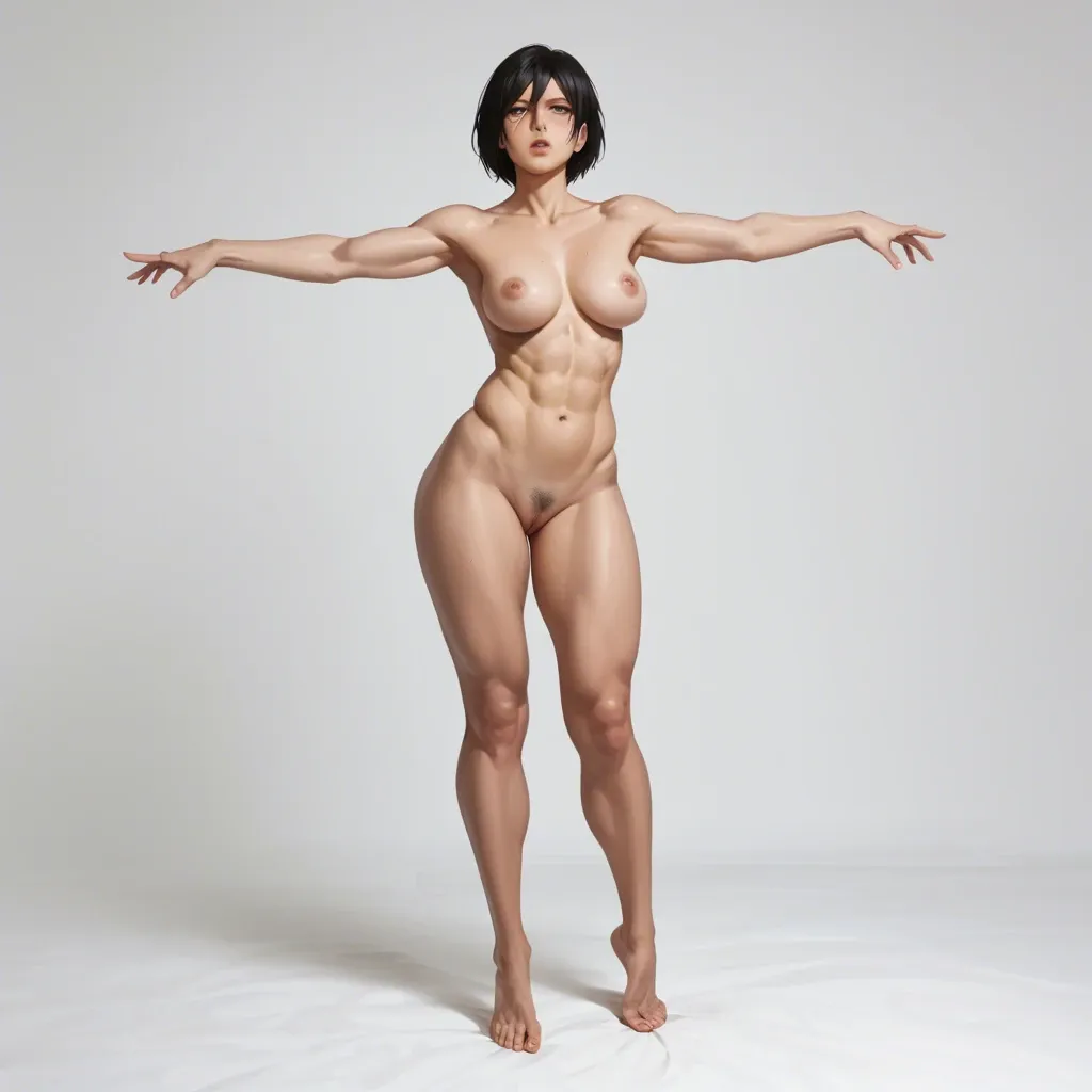 mikasa, grow up, growth sequence, from woman to woman to mature woman to woman, woman, mature woman, frames, fully naked, nsfw, full body photo