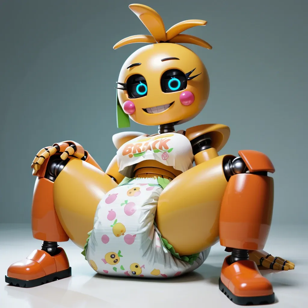 FNAF, girl, humanoid, Toy chica, big boobs, Diaper full of sludge, dripping sludge