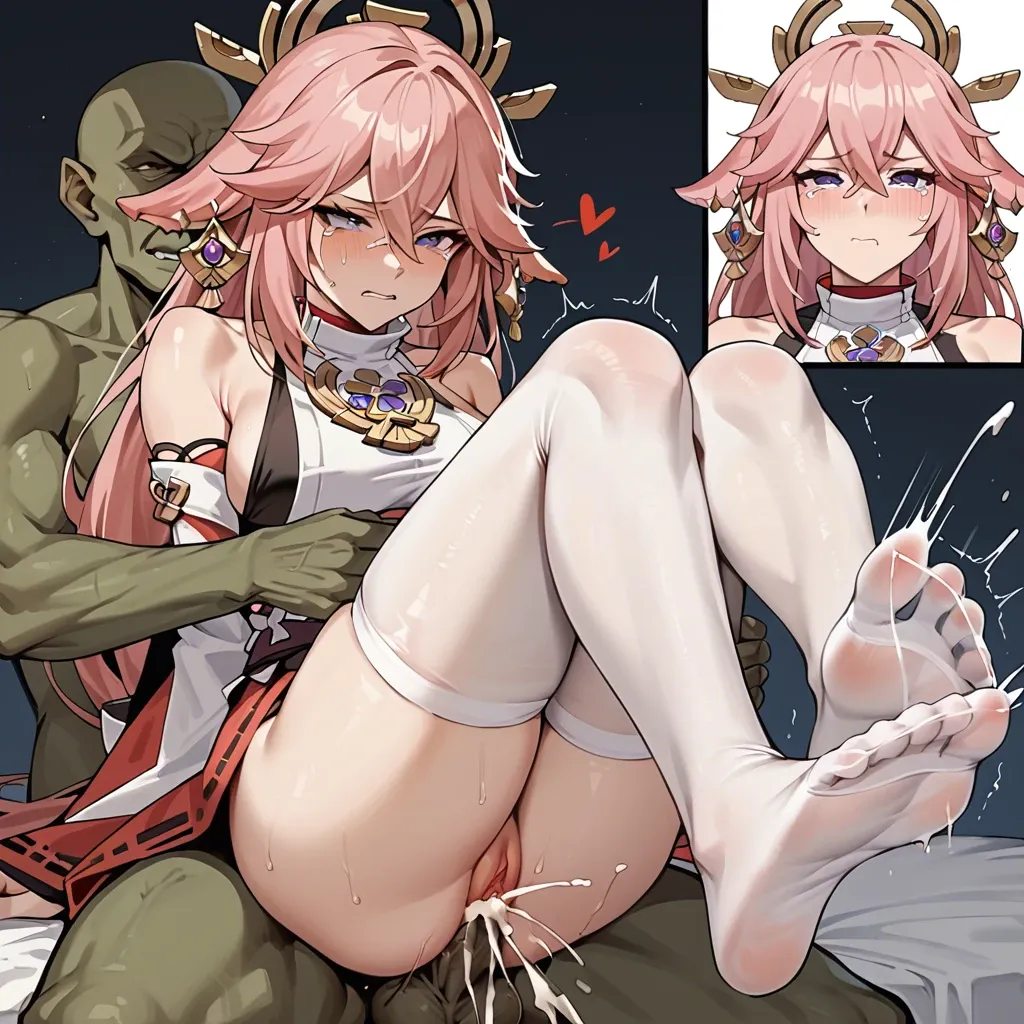 Yae miko (genshin impact),stockings,feet,deep thrusting,x-ray,creampie,comic,degradation,annoyed,orgasm face,tears,goblin,captured,cheating,cow ears,cow ears,recording,foot focus